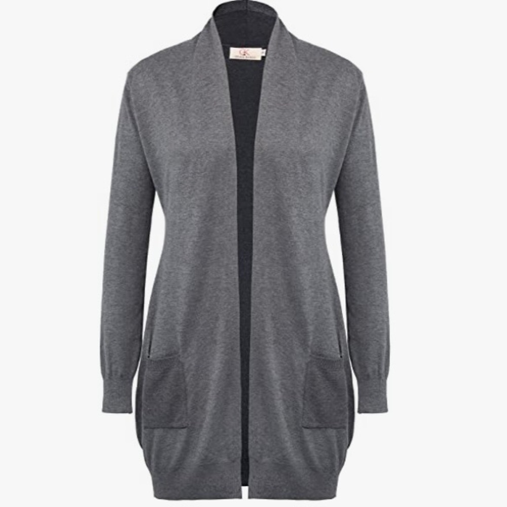 Grace Karin Long Gray Cardigan with Pockets - Picture 2 of 5